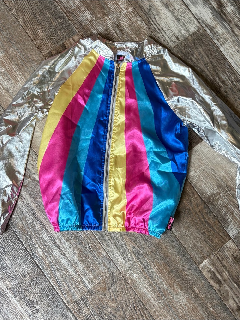 Colorblock Metallic Sleeve Windbreaker Jacket - Bright Multi